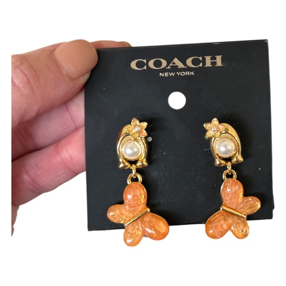 NWT Coach Signature Butterfly Pink and Gold Drop Earrings - Picture 4 of 6